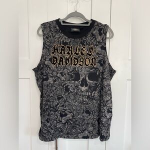 Harley Davidson All Over Print Skull Floral Sleeveless Tank Top Womens Size 2XL